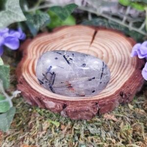 Black Tourmaline in Quartz Palm, Worry Stone #29